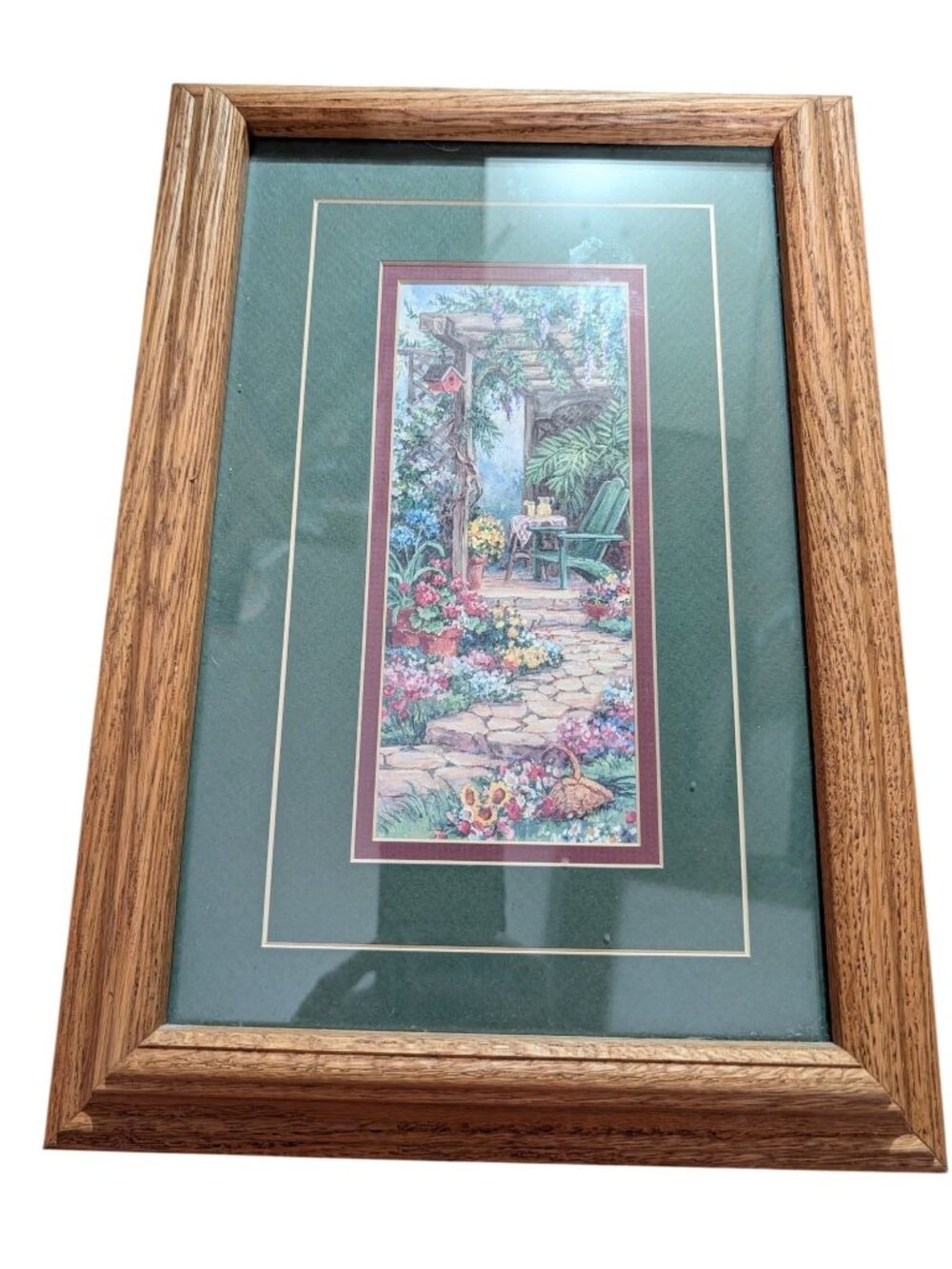 Garden Hideaway Print By Barbara Mock 11x15.5 in Solid Oak Frame Home Interiors